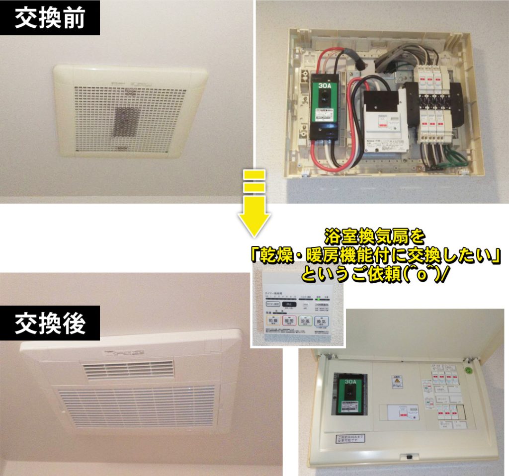 浴室乾燥機・浴室暖房機取り付け工事 浴室換気扇交換工事 電気工事 川崎市高津区【既設機種：不明 / 交換機種：BF532-SHD 浴室換気乾燥暖房機 24時間換気対応（天井タイプ/2室換気）高須産業】